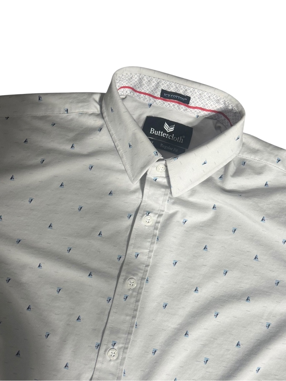 Buttercloth Icy Cotton Mens XL Shirt Sailboat Nautical Print Short Sleeve